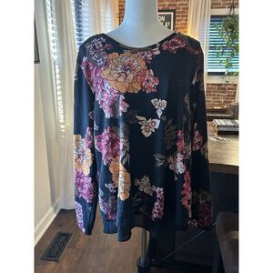 Wallpaper Womens Floral Chiffon Trim Open‎ Tie Back Sweater Plus Size 1X Artsy